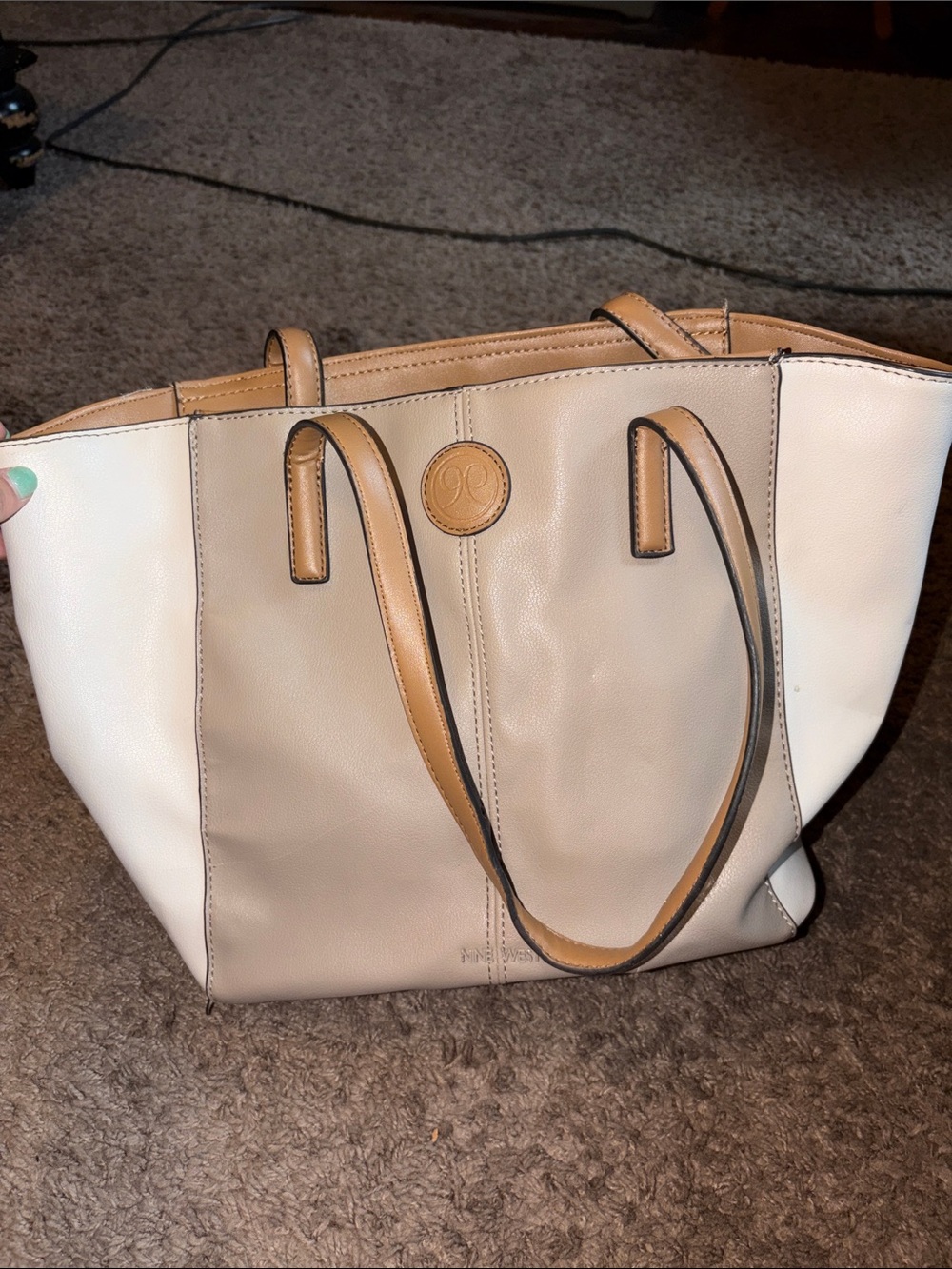 Nine West Two-Tone Beige, White & Tan Leather Tote